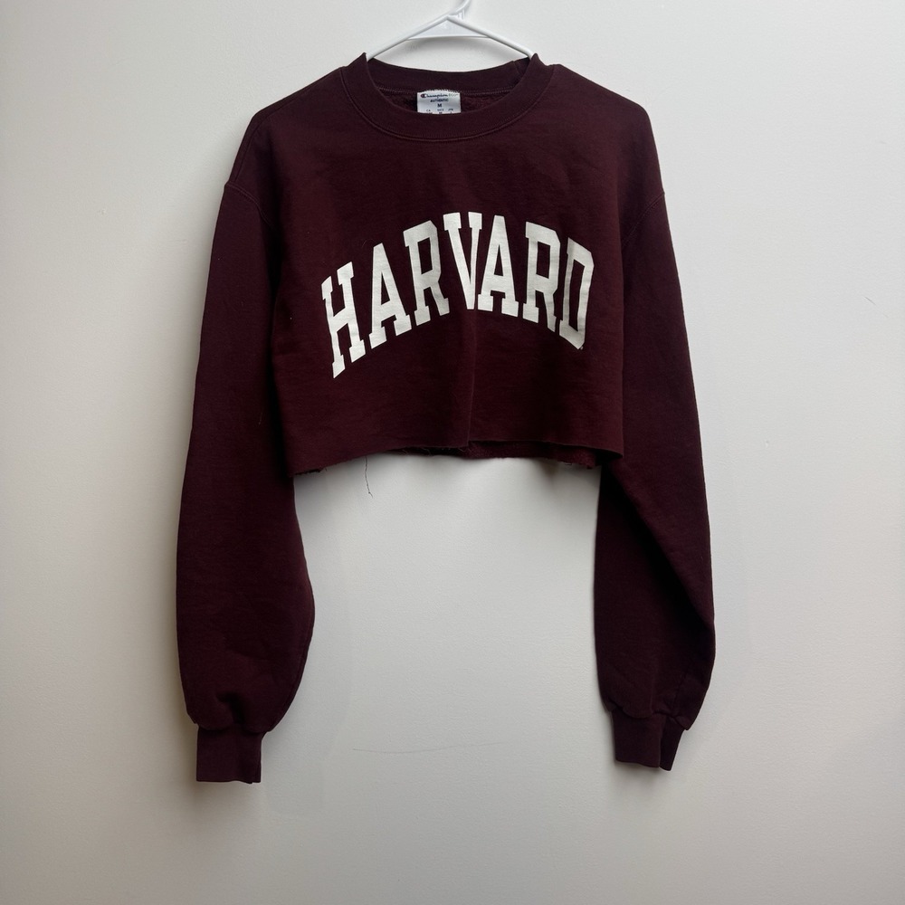 Champion Eco Harvard Crimson Women's Medium Sweater Pullover Crop Athletic Red